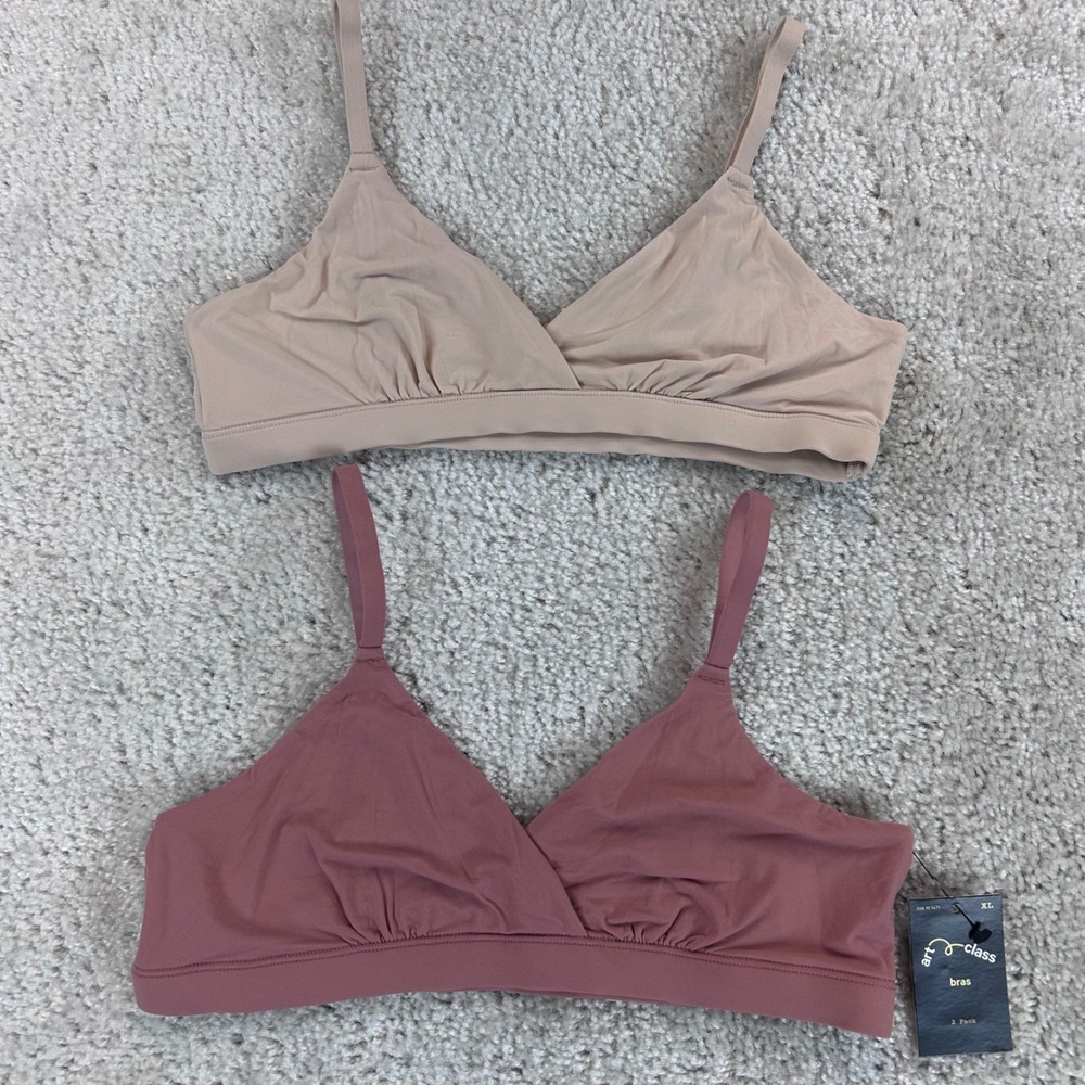 Art Class Girls 2 Pack Wrap Front Bralettes Rose Bermuda Sand XL New